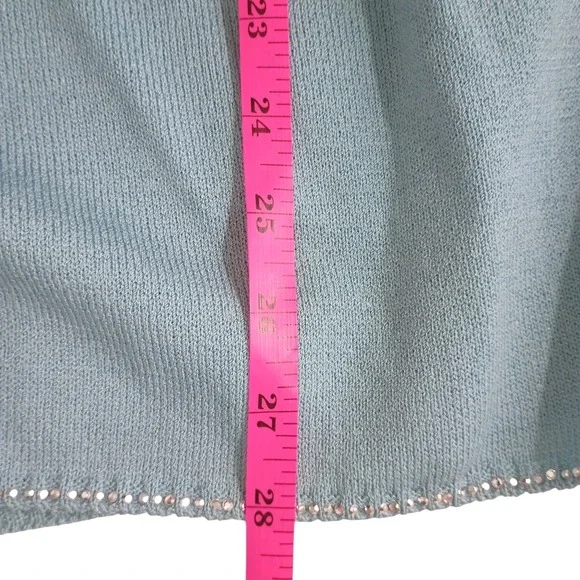 St John Evening Marie Gray Blue Knit Cardigan Sequin Trim Jacket Sz 12 USA Vtg - Picture 10 of 12